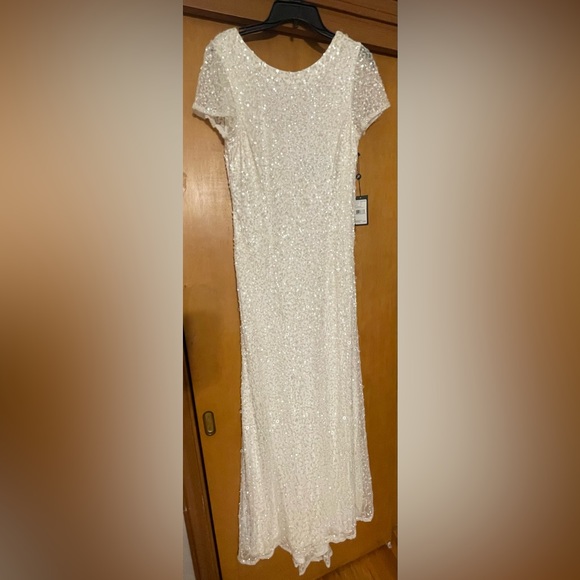 Adrianna Papell Scoop Back Sequin Gown- Ivory - Picture 13 of 16
